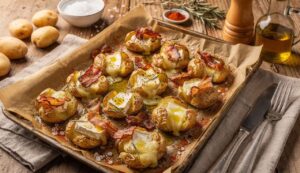 Patate Schiacciate al Forno con Brie e Pancetta β Ricetta Facile e Gustosa